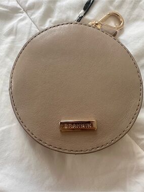 Brahmin Round Mini Coin Purse in Taupe with Gold Hardware